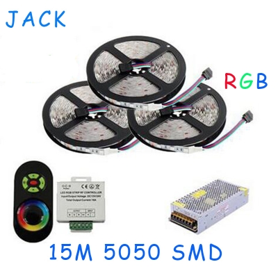 15m 5050 rgb no-waterproof smd 60leds/m flexible led strip+wireless rf dimmer remote controller+15 a power wled56