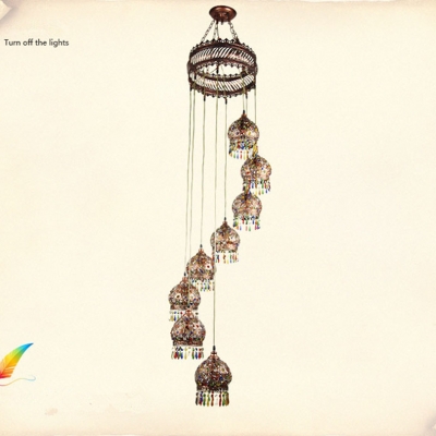 2015 exotic retro iron colorful crystal chandelier 8 light dia42cm h200cm spiral staircase led chandelier