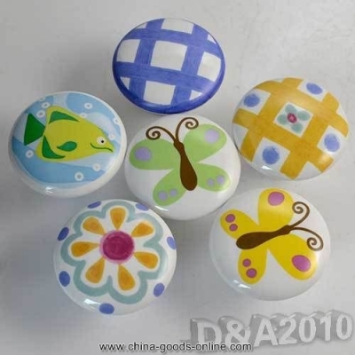 2015 pretty style yellow round ceramic patterned kitchen cabinet cupboard door drawer pull knob handle
