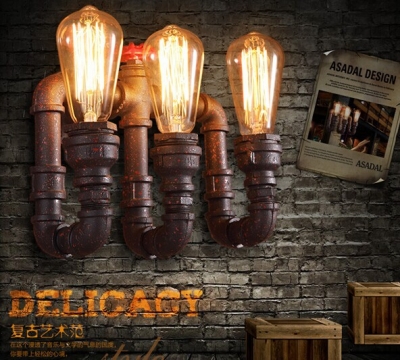 creative industrial loft retro iron pipe wall light,vintage wall lamp for home living lights,e27*3 bulb included, 90v~260v