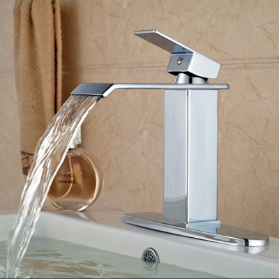 deck mount square waterfall basin mixer taps one handle vanity sink faucet w/ and cold water