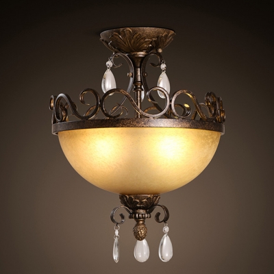 dia37.5cm new arrivals old rust iron frosted glass and k9 crystal led american ceiling light with 3pcs 3w led bulb