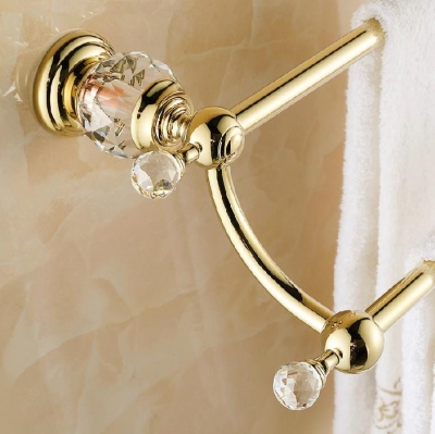 double towel bar,towel holder, towel rack solid brass & crystal made golden finish hk-22k