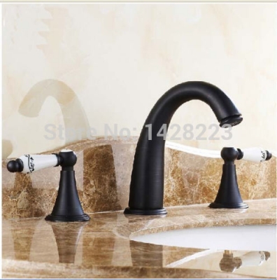 good-quality oil rubbed bronze widespread bathroom basin sink faucet dual ceramic handles basin taps