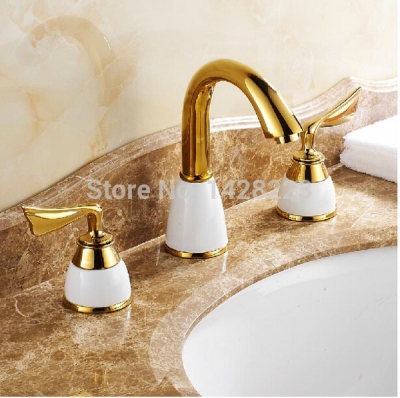 luxury 8" widespread dual handles bathroom basin faucet deck mounted golden three holes basin mixer taps