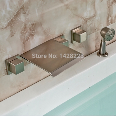 modern wall mounted widespread five holes bathtub tub mixer taps brushed nickel finished 5pcs bathtub taps