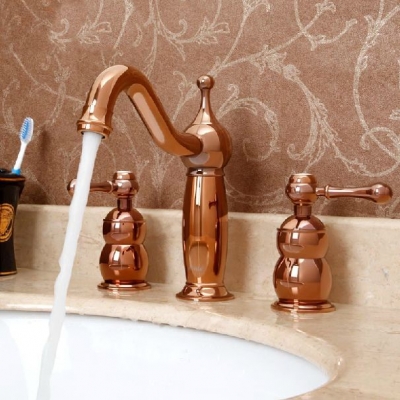 new design 3pcs rose golden finish solid brass bathroom basin sink mixer tap faucet banheiro torneira mt3093e