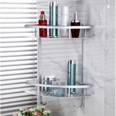 popular two layer bathroom rack space aluminum towel washing shower basket bar shelf /bathroom accessories