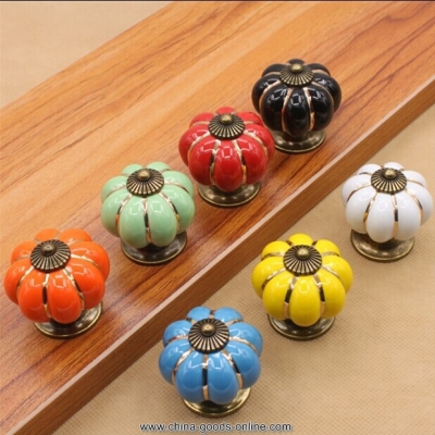 seven colors pumpkin ceramic kichen cabinet drawer handles puls knobs white balck green blue yellow orange children room handles