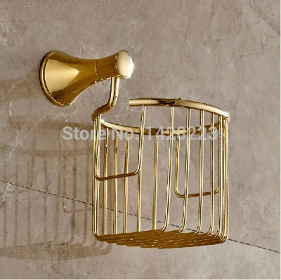 ti-pvd wall mounted brass toilet roll paper basket bathroom commodity shelf