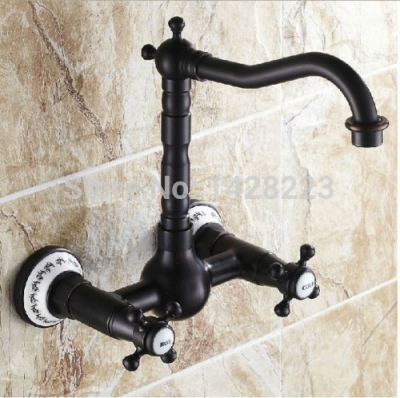 wall mounted oil rubbed bronze kitchen mixer faucet dual cross handles bathroom kitchen mixer taps