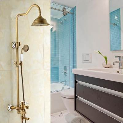 whole and retail antique brass shower bathtub faucet sets & 8" rainfall shower head + handshower yls5870-b