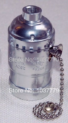 10pcs/lot silver color aluminum e27 lamp socket with pull chain switch