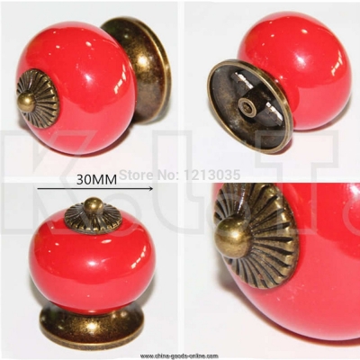 1pcs retro ceramic bedroom door cabinet cupboard drawer knob pull handle red