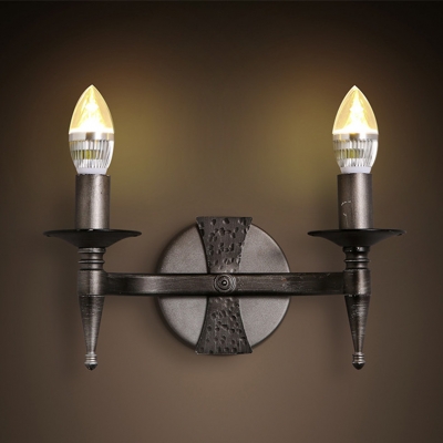 2 heads american style industrial vintage iron candle led wall lamp for bedroom with 3w led bulb