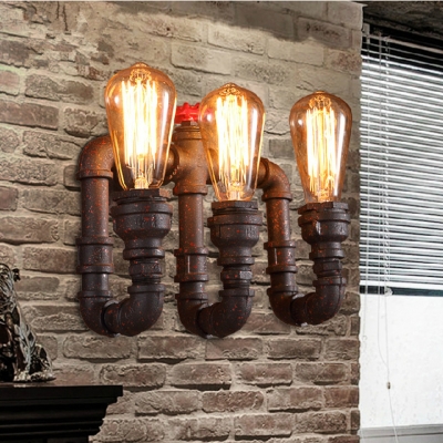 2015 art deco american vintage industrial 3 head iron waterpipe wall lamp loft bedroom matte black edison wall lamp [american-style-8069]