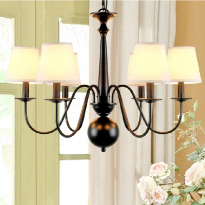 2015 fashion country simple pastoral painted iron chandelier fabric lampshade american modern led chandelier with e14 bulb base