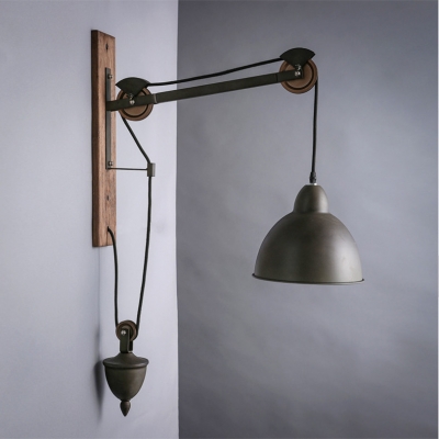 2016 american vintage industrial creative rope and iron pulley wood wall lamp with 9w led bulb