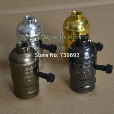 (5pcs/lot) vintage aluminum lamp base knob switch e26/e27 screw aluminum lamp holder brass/golden/silver/ black color