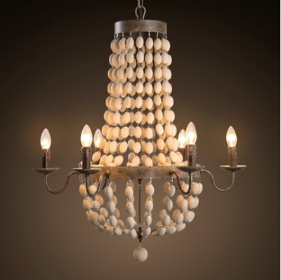 6 lights wooden amercian vintage candle led chandelier fixtures simple hanging lamp for living dining room lustre de cristal