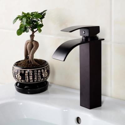bathroom soild brass oil rubbed bronze basin faucet black tall square faucets deck mounted waterfall water tap
