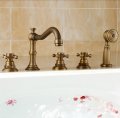 brass antique 5pcs bathtub faucet set three handles bathroom tub mixer tap with handheld shower 5 holes
