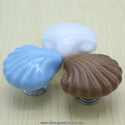 children room conch shape ceramic drawer cabinet wardrobe pulls knobs ,blue ,white ,office ceramic furniture handles tc13