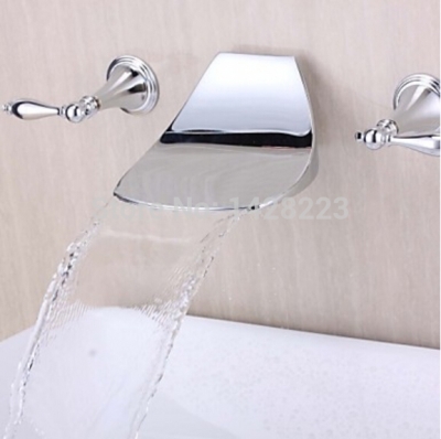 chrome finish double handles widespread waterfall basin sink faucet wall mounted bathroom mixer taps