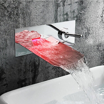 chrome water led bathroom tap faucet temperature color changing led waterfall wall mount bathroom sink faucet lt-306