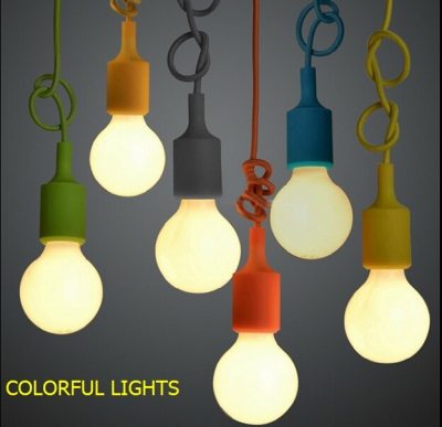 colorful silicone pendant lamp e27 lamp holder lighting110-220v pendant light 9 color diy pendant light +100cm cord+ceiling base