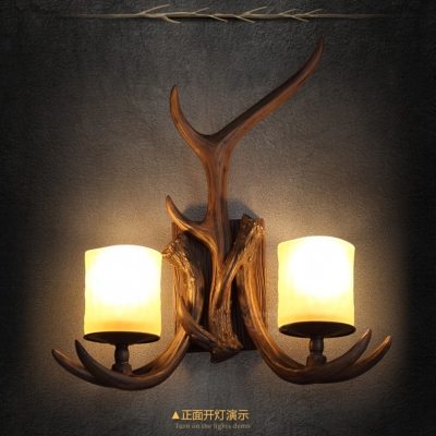 creative abs wall lamps american country pastoral 2 heads novelty antler wall lamps with frosted glass lampshade