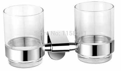 euro style double tumbler holder,toothbrush cup holder ,zinc base with chrome finish+glass cup,bathroom accessories fm-4184d