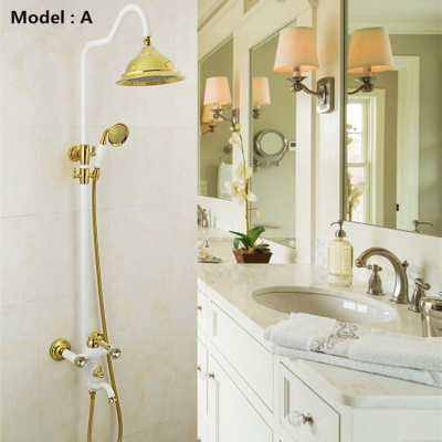 golden brass rain shower heads bathroom shower set faucet mixer with handheld shower sprayer lx-2037 [gold-finish-shower-set-3178]