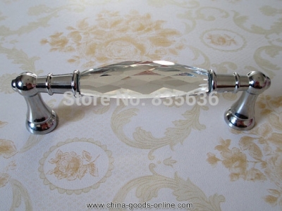 holes space: 5" (128mm) clear glass dresser drawer handles chrome metal /silver modern crystal cupboard cabinet handle pull