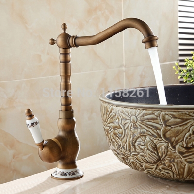 new arrive deck mounted single handle bathroom sink mixer faucet antique brass and cold water al-9210f