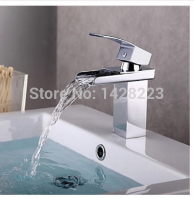 polished chrome square waterfall spout basin sink faucet deck mounted single handle with and cold water