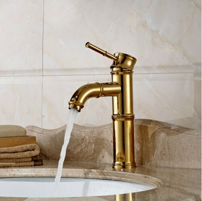 short brass bamboo waterfall basin sink faucet deck mount golden cold mixer taps