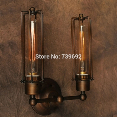 vintage 2 heads iron cage wall sconce retro edison style loft wall lamps incandescent 110-220v ac for dinning room,coffee bar