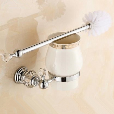 wall mounted bathroom accessories brass & crystal toilet brush holder,chrome bathroom products hk-44l