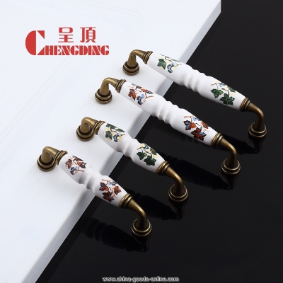 was a top 128mm white ceramic metal bronze imitation of classical pastoral drawer wardrobe door handle small pattern