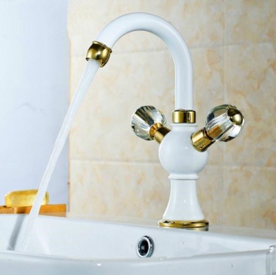 whole and retail european style white porcelain bathroom basin faucet golden dual handles basin faucet jr-833b