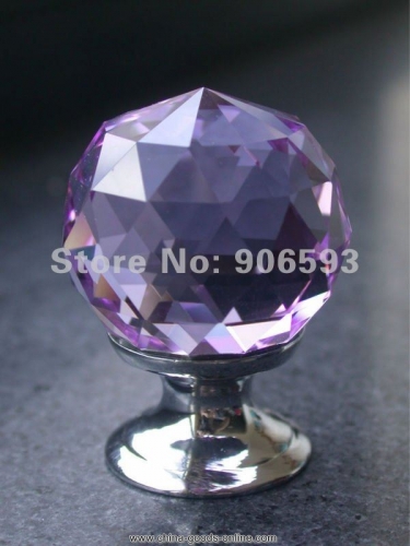 20pcs/lot 30mm purple crystal knob with chrome zinc base