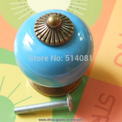 5pcs blue pearl ceramic door cabinets cupboard knobs handles pull drawer