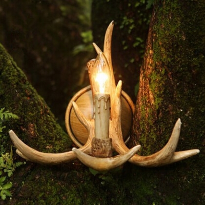 american retro resin antler rural single head wall lamp with e14*1 bulb included,for bar balcony bedroom home lightings,ac