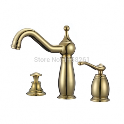bathroom products solid brass golden finish and cold 3 holes 1 handles 3 pcs bathtub faucet with strainer303-1