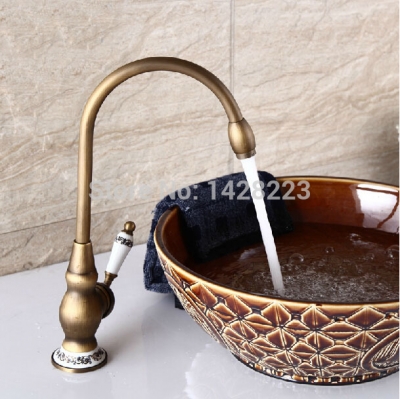 beautifull deck mounted single handle countertop basin faucet antique brass and cold water bathroom mixer taps