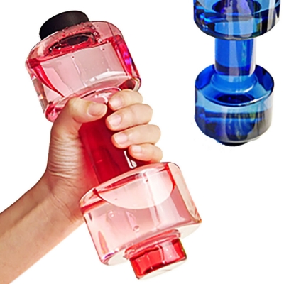creative personalized 550ml dumbbell fitness equipment seal leak proof plastic cup fruit juice bottle sport water bottle