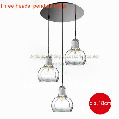 (dia.18*23cm) 3 heads round ceiling base modern dragon bulb glass pendant lights lamp with e27 lamp holder