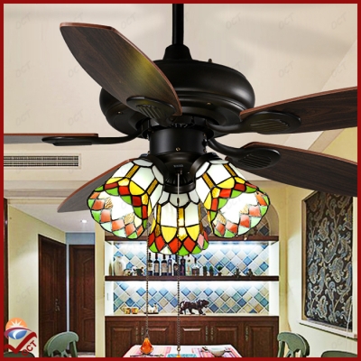 luxury european led pendant fan lamps modern tiffanys lampshade 42 inch wooden blades ceiling fans lights remote ventilador