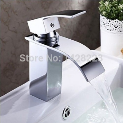 polished chrome waterfall bathroom basin sink faucet deck mounted and cold water